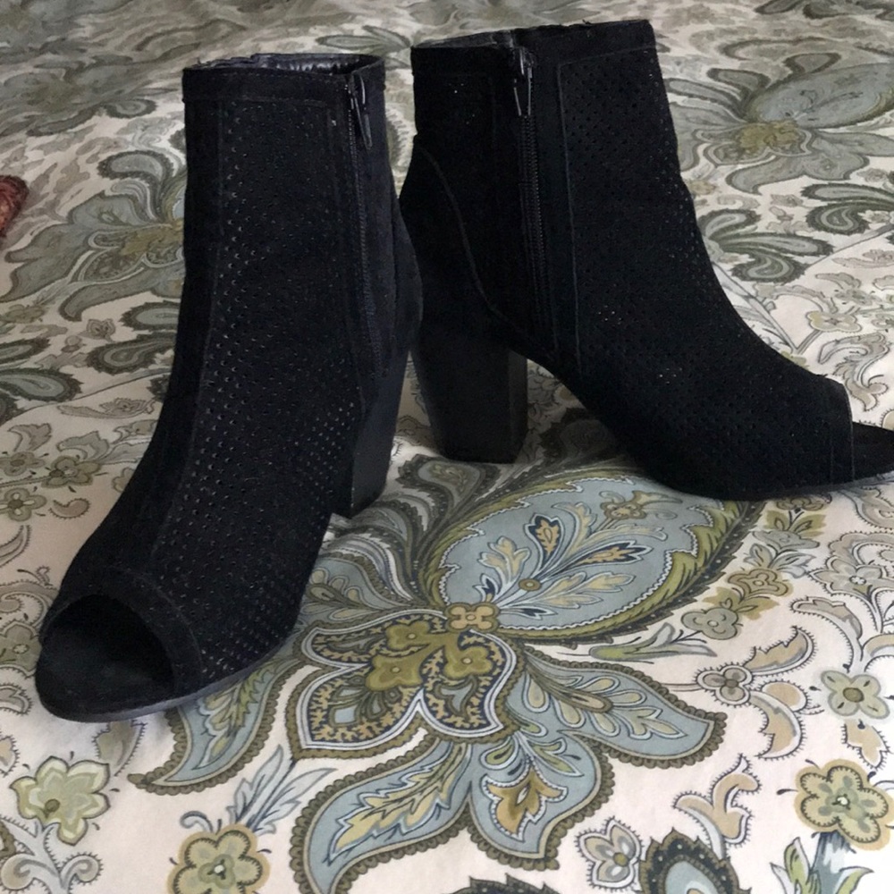 Black, Open Toe, Bootie